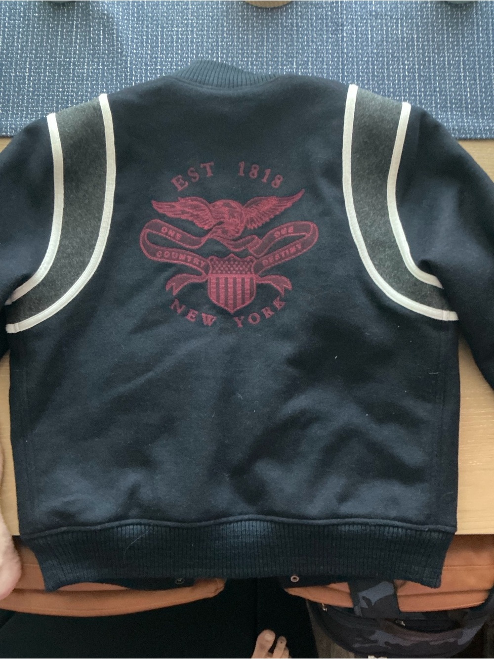 Brooks Brothers Wool Varsity Bomber Jacket Navy Chenille BB Logo Medium